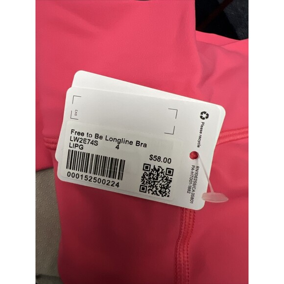 Lululemon Womens Free To Be Longline Sports Bra Lipgloss Pink LIPG Sz 4 New - Picture 4 of 4